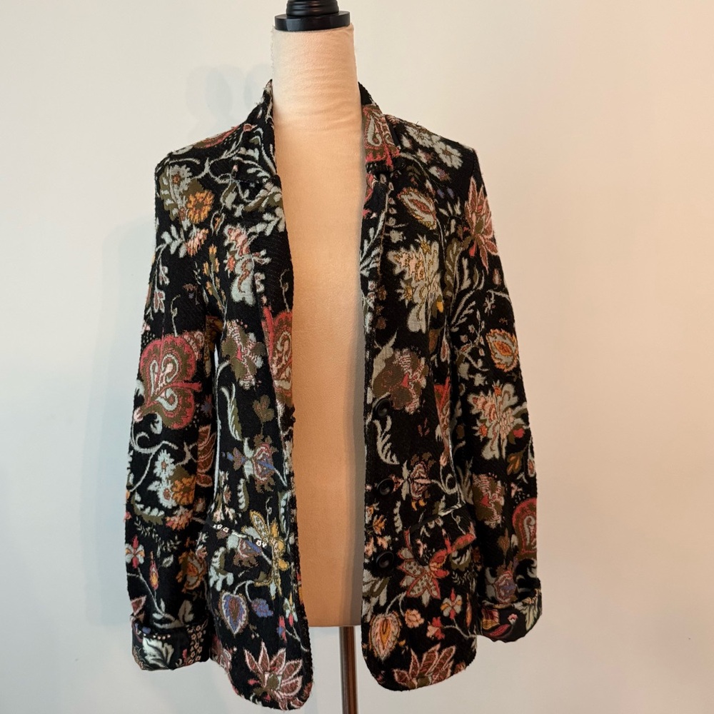 ✨ Aldo Martins Floral Knit Blazer Jacket Elbow Patch Cuffed Sleeve Barcelona S - Picture 12 of 16